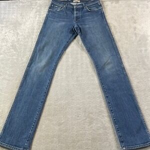 Baldwin Jeans The Henley Mens 32 Blue Slim Straight Button Fly Denim Kansas USA